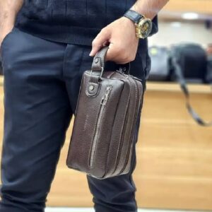 کیف کفش مردانه و شوزبگ چرم قهوه ای تیره زیپ دار