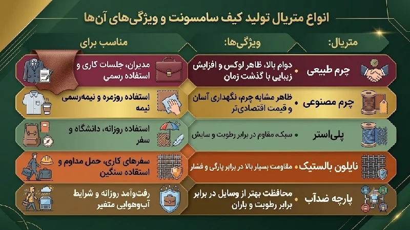انواع متریال تولید کیف سامسونت