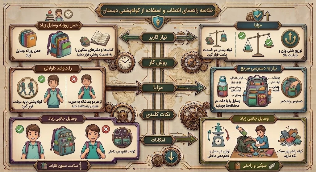 جدول تنظیم کوله پشتی مدرسه مقطع دبستان